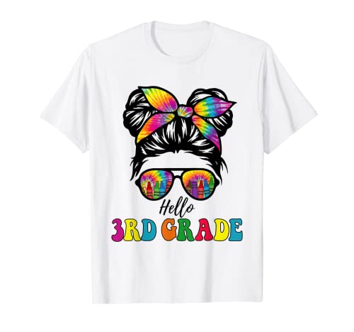 Hello 3rd Grade Tie Dye Messy Bun Girl Back to School Kid T-Shirt von Third grade Youths Girls First Day of School Tees