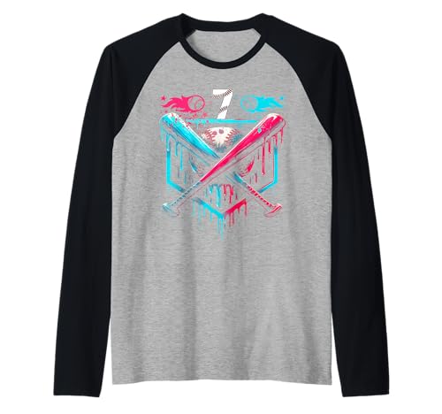 Baseball Drip, 6. Geburtstag, für Jungen Nummer Sieben, 7 Jahre Raglan von This Baller Is 7 Ice Cream Drip Baseball Birthday