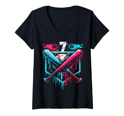 Damen Baseball Drip, 6. Geburtstag, für Jungen Nummer Sieben, 7 Jahre T-Shirt mit V-Ausschnitt Damen Baseball Drip, 6. Geburtstag, für Jungen Nummer Sieben, 7 Jahre T-Shirt mit V-Ausschnitt von This Baller Is 7 Ice Cream Drip Baseball Birthday