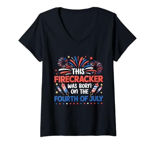 Damen Dieser Feuerwerkskörper wurde am 4. Juli Feuerwerk B-Day geboren T-Shirt mit V-Ausschnitt Damen Dieser Feuerwerkskörper wurde am 4. Juli Feuerwerk B-Day geboren T-Shirt mit V-Ausschnitt von This Firecracker Was Born On The Fourth Of July