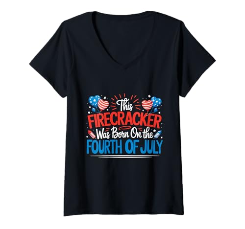 Damen Dieser Feuerwerkskörper wurde am 4. Juli Feuerwerk B-Day geboren T-Shirt mit V-Ausschnitt Damen Dieser Feuerwerkskörper wurde am 4. Juli Feuerwerk B-Day geboren T-Shirt mit V-Ausschnitt von This Firecracker Was Born On The Fourth Of July