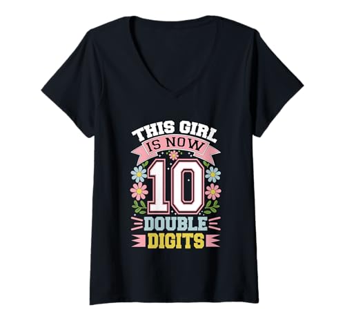 Damen Dieses Mädchen hat jetzt 10 zweistellige Zahlen zum 10. Geburtstag T-Shirt mit V-Ausschnitt Damen Dieses Mädchen hat jetzt 10 zweistellige Zahlen zum 10. Geburtstag T-Shirt mit V-Ausschnitt von This Girl Is Now 10 Double Digits Apparels