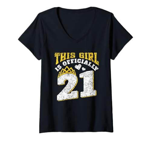 Damen Dieses Mädchen Ist Offiziell 21 Jahre Party Geburtstag T-Shirt mit V-Ausschnitt Damen Dieses Mädchen Ist Offiziell 21 Jahre Party Geburtstag T-Shirt mit V-Ausschnitt von This Girl Is Officially 21 Feier Geburtstag