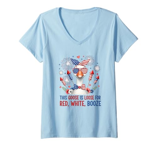 Damen This Goose is Loose for Red White Booze US Flag 4th Of July T-Shirt mit V-Ausschnitt Damen This Goose is Loose for Red White Booze US Flag 4th Of July T-Shirt mit V-Ausschnitt von This Goose is Loose for Red White Booze 4th July