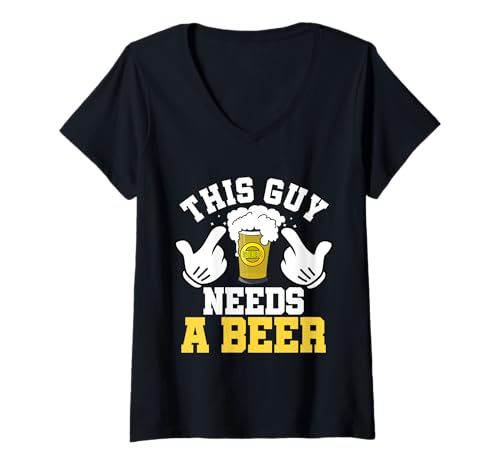 Damen Lustiges Geschenk für Herren mit Aufschrift "This Guy Needs A Beer" T-Shirt mit V-Ausschnitt Damen Lustiges Geschenk für Herren mit Aufschrift "This Guy Needs A Beer" T-Shirt mit V-Ausschnitt von This Guy Needs A Beer Drinking Meme Tees By Mj