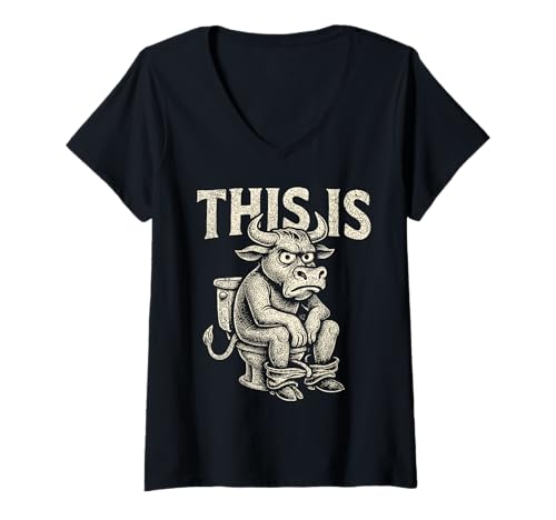 Damen Lustiges Bullsht WC Badezimmer Humor Tier T-Shirt mit V-Ausschnitt von This Is Bullsht Morkhep