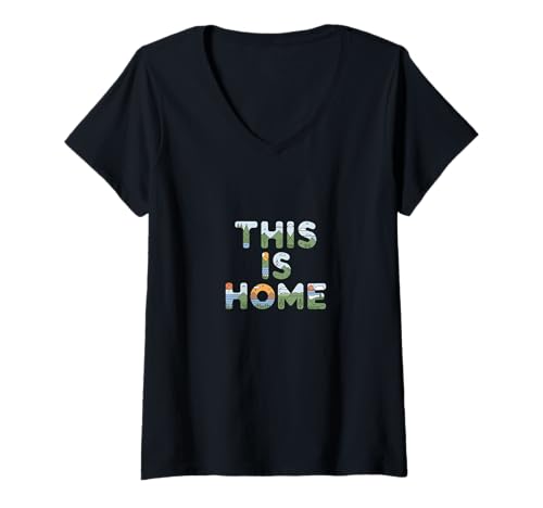 Damen This is Home Natur Berge Landschaft Heimat Zuhause T-Shirt mit V-Ausschnitt von This Is Home Landschaft Natur Wandern