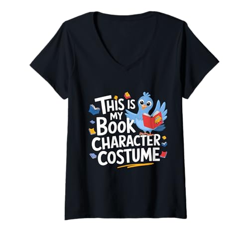 Damen This Is My Book Charakter Kostüm Spaß Taube Leseliebhaber T-Shirt mit V-Ausschnitt von This Is My Book Character Costume Funny Pigeon tee