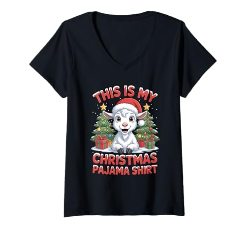 Damen Goat This is My Christmas Pyjama T-Shirt mit V-Ausschnitt von This Is My Chistmas Pajama Shirt
