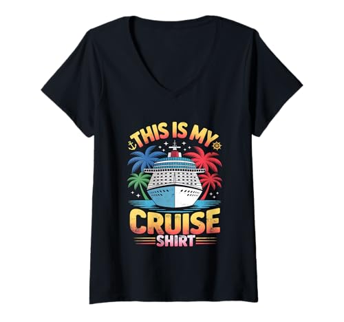 Damen This is My Cruise Shirt Funny Vacation Party Boats Outfit T-Shirt mit V-Ausschnitt Damen This is My Cruise Shirt Funny Vacation Party Boats Outfit T-Shirt mit V-Ausschnitt von This Is My Cruise Shirt Funny Vacation Fun Party