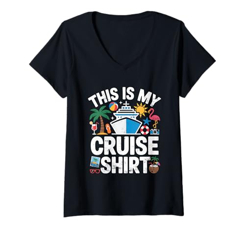 Damen This is My Cruise Shirt Funny Vacation Party Boats Outfit T-Shirt mit V-Ausschnitt Damen This is My Cruise Shirt Funny Vacation Party Boats Outfit T-Shirt mit V-Ausschnitt von This Is My Cruise Shirt Funny Vacation Fun Party