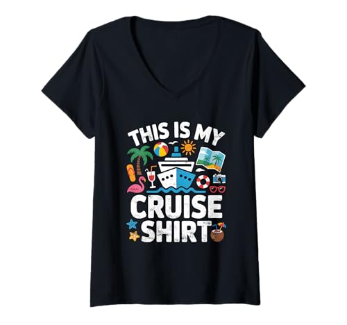 Damen This is My Cruise Shirt Funny Vacation Party Boats Outfit T-Shirt mit V-Ausschnitt Damen This is My Cruise Shirt Funny Vacation Party Boats Outfit T-Shirt mit V-Ausschnitt von This Is My Cruise Shirt Funny Vacation Fun Party