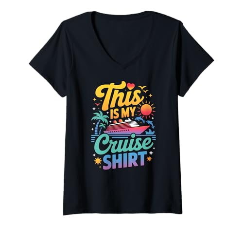 Damen This is My Cruise Shirt Funny Vacation Party Boats Outfit T-Shirt mit V-Ausschnitt von This Is My Cruise Shirt Funny Vacation Fun Party