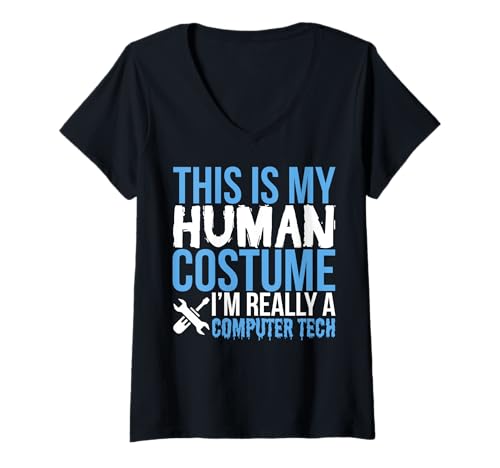 Damen Halloween Lustig - This Is My Human Costume Computer Tech T-Shirt mit V-Ausschnitt Damen Halloween Lustig - This Is My Human Costume Computer Tech T-Shirt mit V-Ausschnitt von This Is My Human Costume Computer Tech