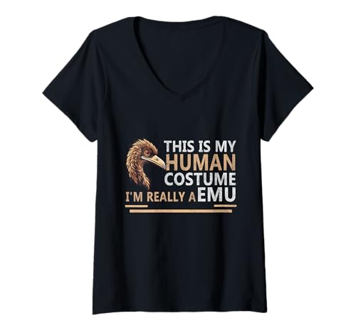 Damen Animal Fun Emus Humor This is My Human Kostüm Halloween Emu T-Shirt mit V-Ausschnitt von This Is My Human Costume