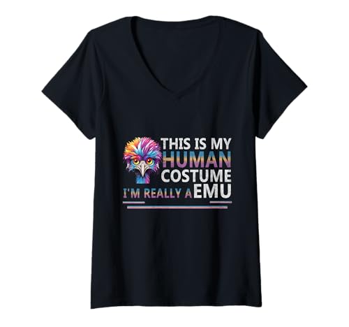 Damen Animal Fun Emus Humor This is My Human Kostüm Halloween Emu T-Shirt mit V-Ausschnitt von This Is My Human Costume