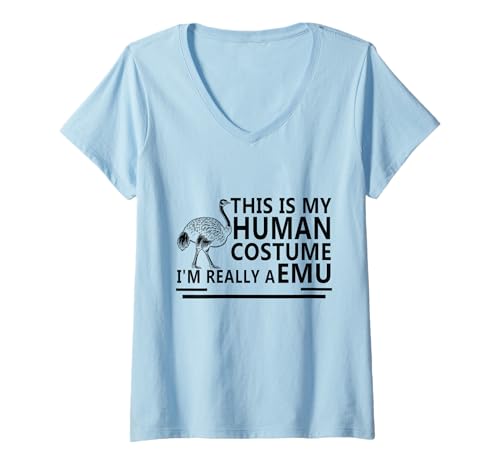 Damen Animal Fun Emus Humor This is My Human Kostüm Halloween Emu T-Shirt mit V-Ausschnitt von This Is My Human Costume
