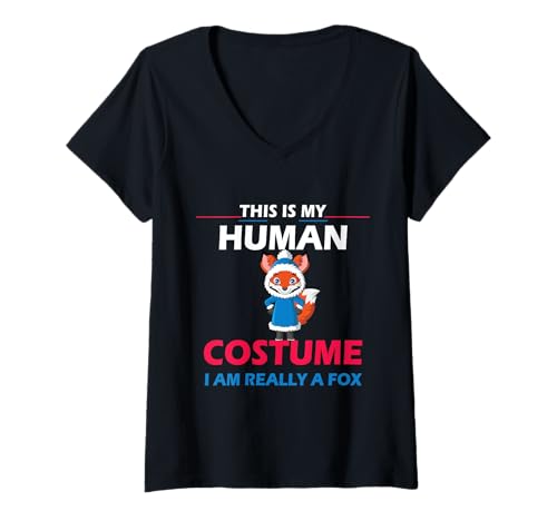 Damen Animal Fun Fuchs Humor This is My Human Kostüm Halloween Fuchs T-Shirt mit V-Ausschnitt von This Is My Human Costume