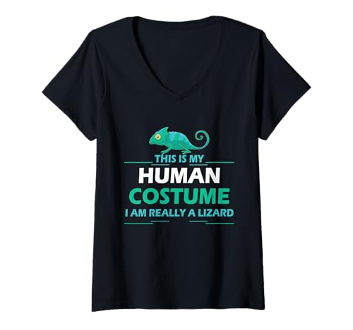 Damen Lizards Humor This is My Human Kostüm Halloween Eidechse T-Shirt mit V-Ausschnitt von This Is My Human Costume