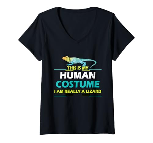 Damen Lizards Humor This is My Human Kostüm Halloween Eidechse T-Shirt mit V-Ausschnitt von This Is My Human Costume