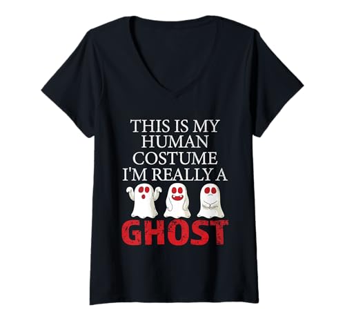Damen Lustige Geister Humor Das ist Mein menschliches Kostüm Halloween-Geist T-Shirt mit V-Ausschnitt von This Is My Human Costume