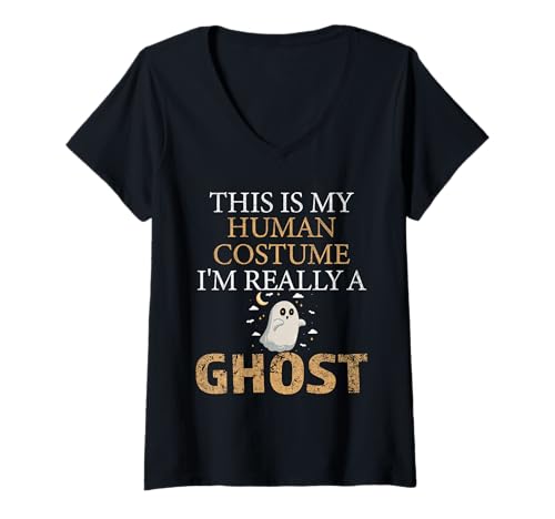 Damen Lustige Geister Humor Das ist Mein menschliches Kostüm Halloween-Geist T-Shirt mit V-Ausschnitt von This Is My Human Costume