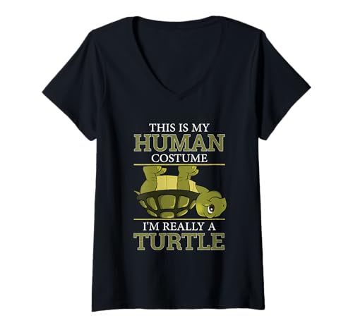 Damen Lustige Tiere Schildkröten Humor This is My Human Kostüm Schildkröte T-Shirt mit V-Ausschnitt von This Is My Human Costume