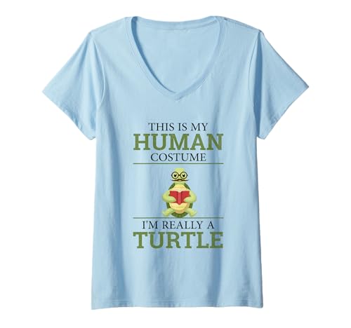 Damen Lustige Tiere Schildkröten Humor This is My Human Kostüm Schildkröte T-Shirt mit V-Ausschnitt von This Is My Human Costume
