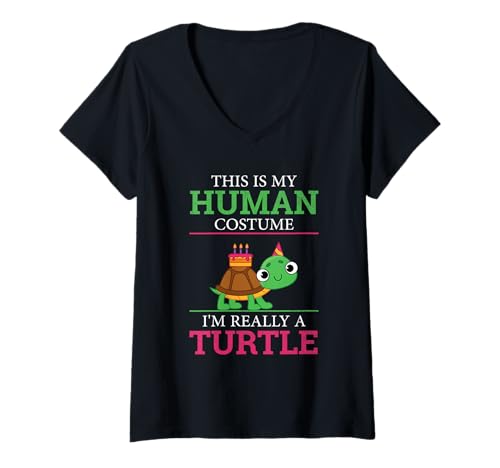 Damen Lustige Tiere Schildkröten Humor This is My Human Kostüm Schildkröte T-Shirt mit V-Ausschnitt von This Is My Human Costume
