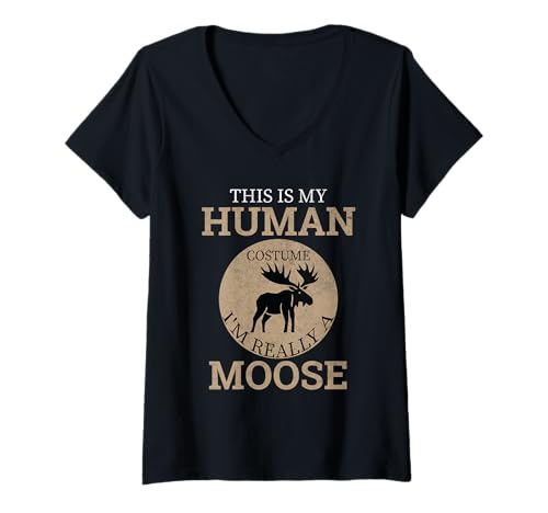 Damen Lustiges Elch-Kostüm This is My Human T-Shirt mit V-Ausschnitt von This Is My Human Costume
