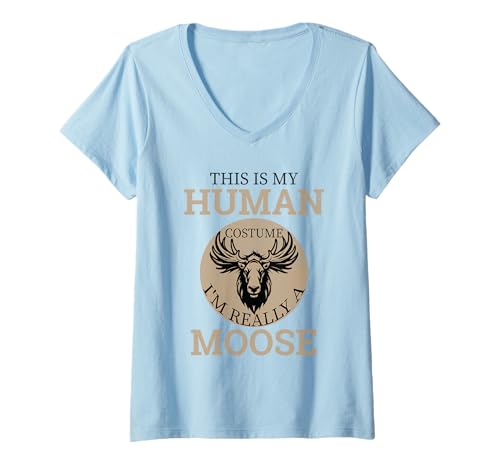 Damen Lustiges Elch-Kostüm This is My Human T-Shirt mit V-Ausschnitt von This Is My Human Costume