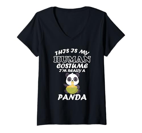 Damen Lustiges Panda-Kostüm This is My Human, Halloween-Panda T-Shirt mit V-Ausschnitt von This Is My Human Costume