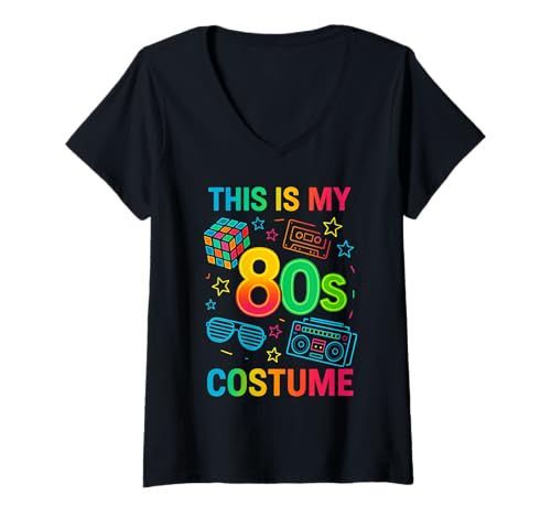 Damen This is My 80s Costume Funny for 90s 70s Party T-Shirt mit V-Ausschnitt von This Is My Retro 70s 80s 90s Costume Tee