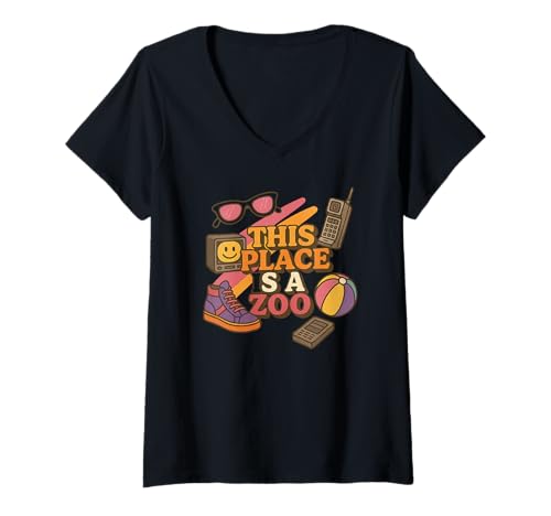 Damen Funny This Place is A Zoo Humor Shirt T-Shirt mit V-Ausschnitt Damen Funny This Place is A Zoo Humor Shirt T-Shirt mit V-Ausschnitt von This Place Is A Zoo Apparel Animal Sarcastic