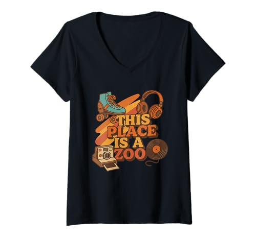 Damen Funny This Place is A Zoo Humor Shirt T-Shirt mit V-Ausschnitt Damen Funny This Place is A Zoo Humor Shirt T-Shirt mit V-Ausschnitt von This Place Is A Zoo Apparel Animal Sarcastic