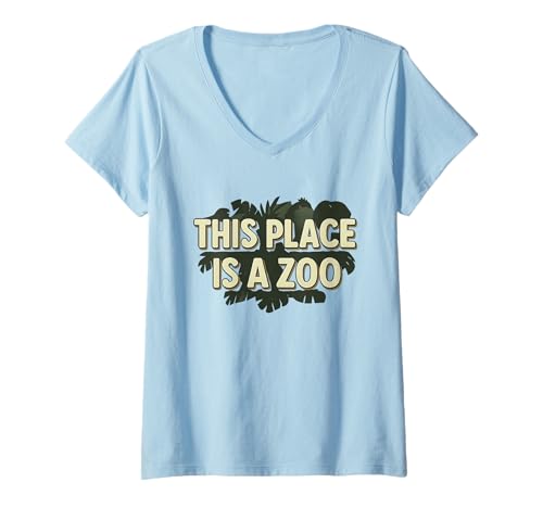 Damen Funny This Place is A Zoo Humor Shirt T-Shirt mit V-Ausschnitt Damen Funny This Place is A Zoo Humor Shirt T-Shirt mit V-Ausschnitt von This Place Is A Zoo Apparel – Funny Animal Designs