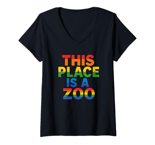 Damen Funny This Place is A Zoo Humor Shirt T-Shirt mit V-Ausschnitt Damen Funny This Place is A Zoo Humor Shirt T-Shirt mit V-Ausschnitt von This Place Is A Zoo Apparel LGBTQ Animal Sarcastic
