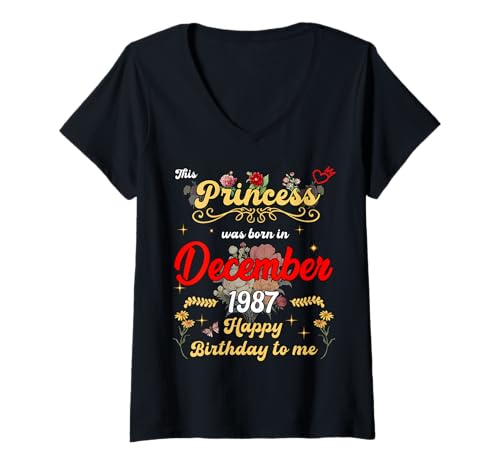 Damen Diese Prinzessin wurde im Dezember 1987 geboren Dezember Geburtstag T-Shirt mit V-Ausschnitt Damen Diese Prinzessin wurde im Dezember 1987 geboren Dezember Geburtstag T-Shirt mit V-Ausschnitt von This Princess Was Born On December 1987 December