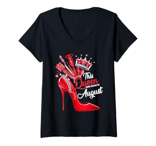 Damen Diese Königin wurde im August geboren. Geburtstagsmädchen Frauen T-Shirt mit V-Ausschnitt von This Queen Was Born In Girl Women