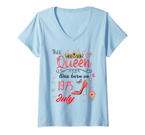 Damen Juli 1975 Geburtstag Diese Königin wurde im Juli 1975 geboren T-Shirt mit V-Ausschnitt Damen Juli 1975 Geburtstag Diese Königin wurde im Juli 1975 geboren T-Shirt mit V-Ausschnitt von This Queen Was Born In July 1975 July