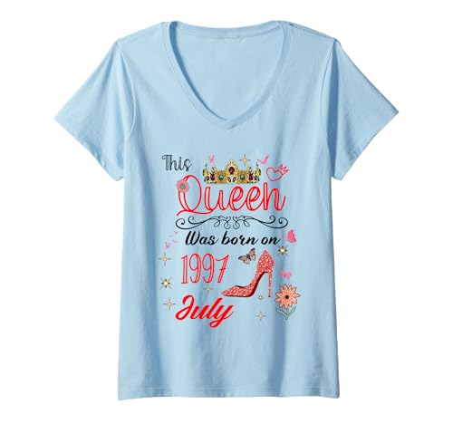 Damen Juli 1997 Geburtstag Diese Königin wurde im Juli 1997 geboren T-Shirt mit V-Ausschnitt Damen Juli 1997 Geburtstag Diese Königin wurde im Juli 1997 geboren T-Shirt mit V-Ausschnitt von This Queen Was Born In July 1997 July