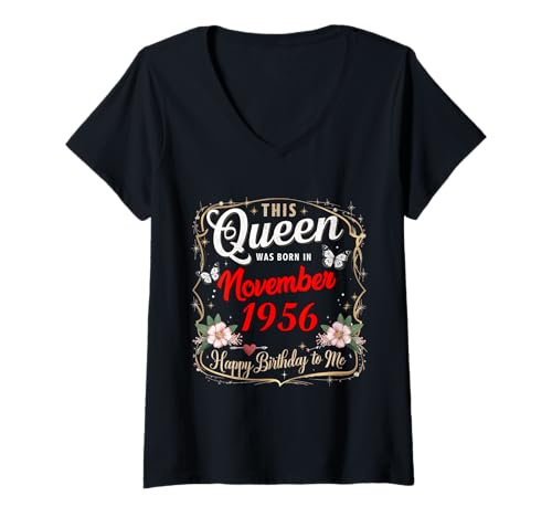 Damen Diese Königin wurde im November 1956 geboren November Geburtstag Frauen T-Shirt mit V-Ausschnitt Damen Diese Königin wurde im November 1956 geboren November Geburtstag Frauen T-Shirt mit V-Ausschnitt von This Queen Was Born In November 1956 November