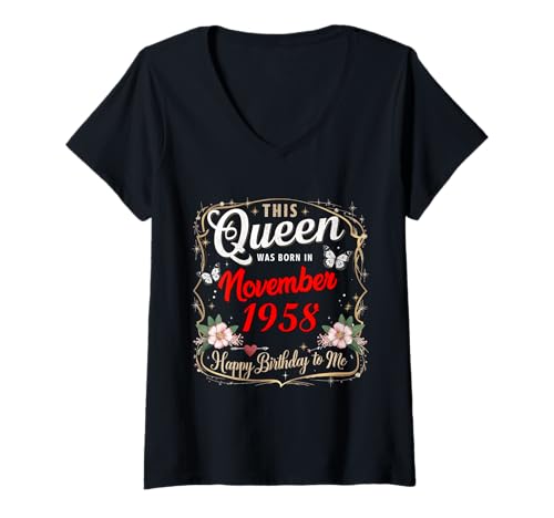 Damen Diese Königin wurde im November 1958 geboren November Geburtstag Frauen T-Shirt mit V-Ausschnitt Damen Diese Königin wurde im November 1958 geboren November Geburtstag Frauen T-Shirt mit V-Ausschnitt von This Queen Was Born In November 1958 November