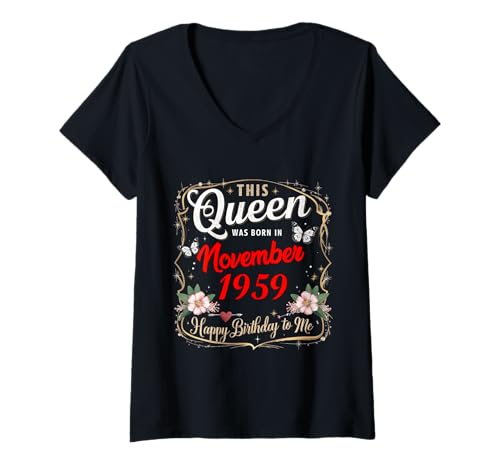 Damen Diese Königin wurde im November 1959 geboren November Geburtstag Frauen T-Shirt mit V-Ausschnitt Damen Diese Königin wurde im November 1959 geboren November Geburtstag Frauen T-Shirt mit V-Ausschnitt von This Queen Was Born In November 1959 November
