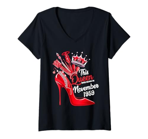 Damen Diese Königin wurde im November 1959 geboren November Geburtstag Frauen T-Shirt mit V-Ausschnitt von This Queen Was Born In November 1959 November