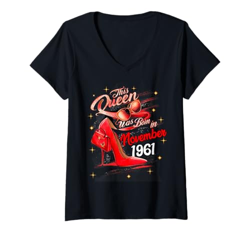 Damen Diese Königin wurde im November 1961 geboren November Geburtstag Frauen T-Shirt mit V-Ausschnitt Damen Diese Königin wurde im November 1961 geboren November Geburtstag Frauen T-Shirt mit V-Ausschnitt von This Queen Was Born In November 1961 November