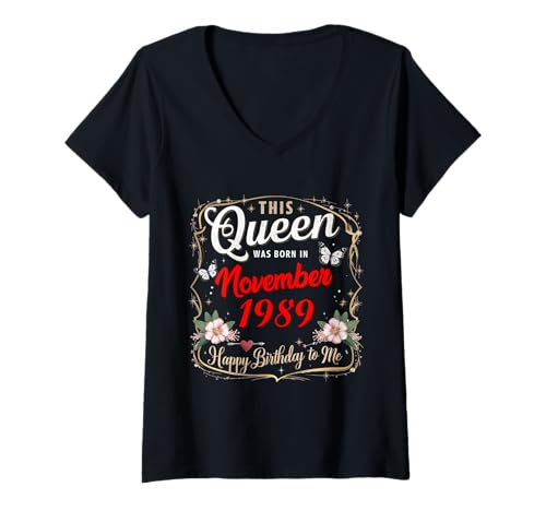 Damen Diese Königin wurde im November 1989 geboren November Geburtstag Frauen T-Shirt mit V-Ausschnitt Damen Diese Königin wurde im November 1989 geboren November Geburtstag Frauen T-Shirt mit V-Ausschnitt von This Queen Was Born In November 1989 November