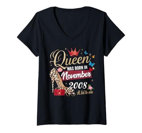 Damen Diese Königin wurde im November 2008 geboren November Geburtstag Frauen T-Shirt mit V-Ausschnitt Damen Diese Königin wurde im November 2008 geboren November Geburtstag Frauen T-Shirt mit V-Ausschnitt von This Queen Was Born In November 2008 November