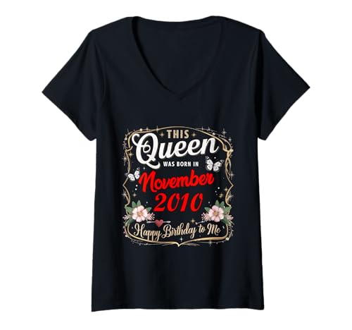 Damen Diese Königin wurde im November 2010 geboren November Geburtstag Frauen T-Shirt mit V-Ausschnitt Damen Diese Königin wurde im November 2010 geboren November Geburtstag Frauen T-Shirt mit V-Ausschnitt von This Queen Was Born In November 2010 November