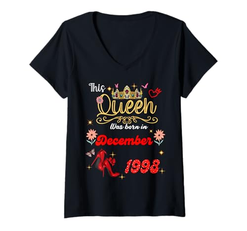 Damen Diese Königin wurde im Dezember 1998 geboren Dezember Geburtstag Frauen T-Shirt mit V-Ausschnitt Damen Diese Königin wurde im Dezember 1998 geboren Dezember Geburtstag Frauen T-Shirt mit V-Ausschnitt von This Queen Was Born On December 1998 December